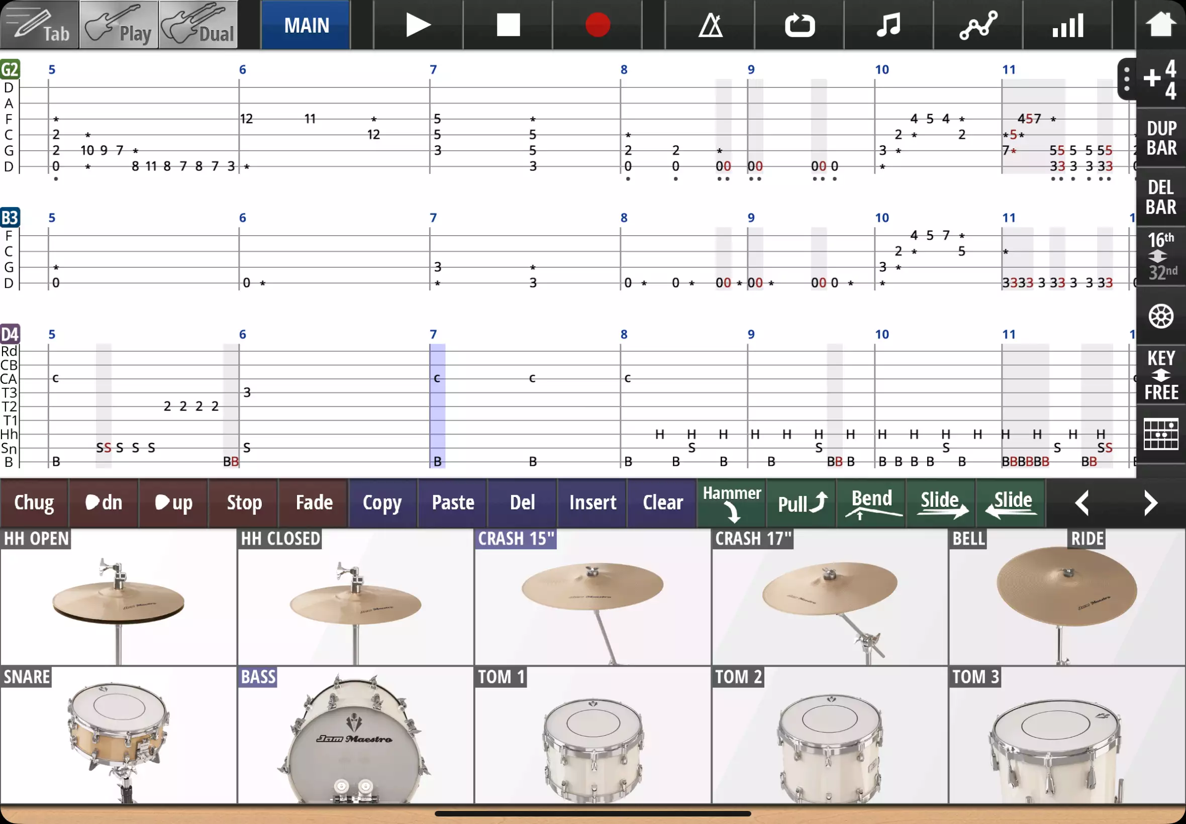 Edit guitar tab - drums - iPad